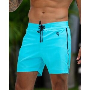 NEW Tucann Fluro Aqua 5 Inch Swim Short Mens Large Blue Compression Liner Trunks
